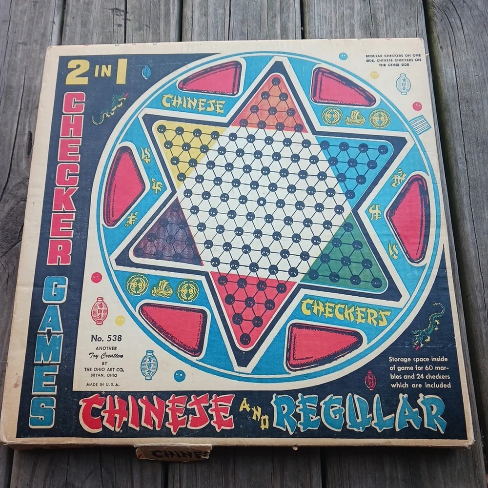 Vintage Ohio Art Chinese Checkers Metal Tin Board Game